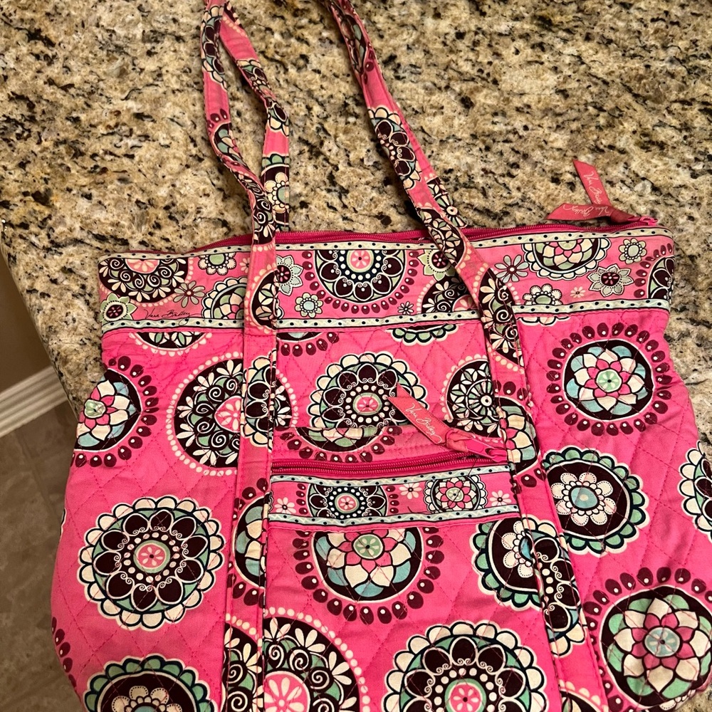 Vera Bradley Pink and Black Shoulder Bag with Intricate Patterns